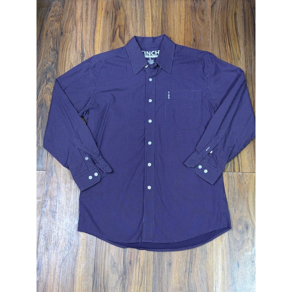 Cinch Modern Fit Mens S Purple Polka Dot Cotton Western Shirt MTW1343100